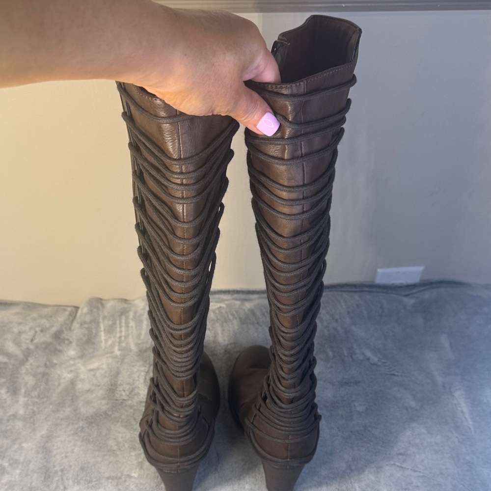 Mossimo Supply Co. Dark Brown Knee High Boots - Lace Up Back Detail - Size 7 - Picture 7 of 10